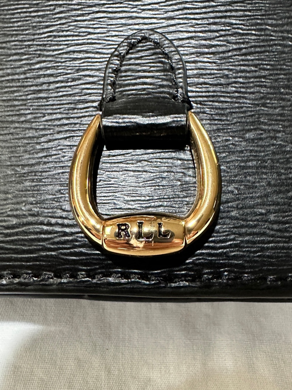 Ralph Lauren Black Leather Wallet with Gold RLL Horseshoe Accent